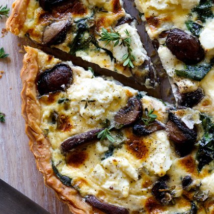 Spinach, ricotta and mushroom quiche