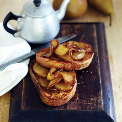 French Toast with Caramelised Beurre Bosc Pears and Maple Syrup
