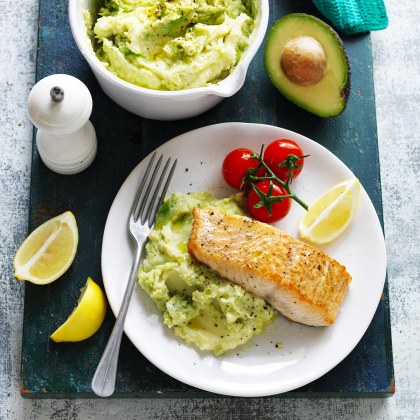 Avocado, Potato and Parsnip Mash with Salmon