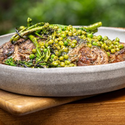 Barnsley Chop, Minted Peas and Broccolini with Brazilian seasoning