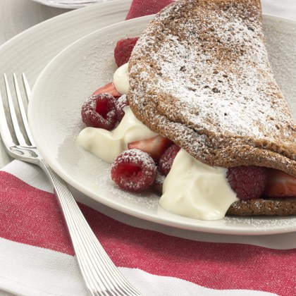 Chocolate Souffle Omelette with Berries and Yoghurt