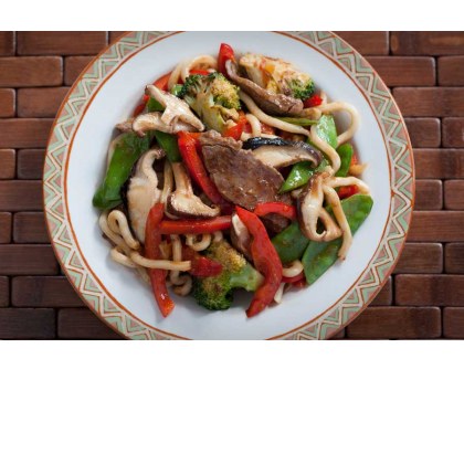 Sesame and Garlic Beef with Shitake Mushrooms and Noodles