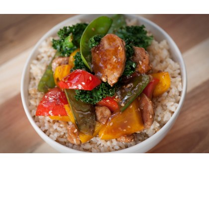 Honey and Soy Pork with Sesame Seeds and Kale