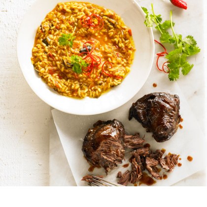Beef Cheek Risotto with Persian Eggplant Relish