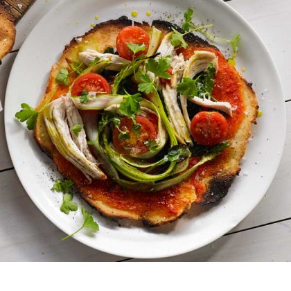 Poached Chicken & Asparagus Pizza