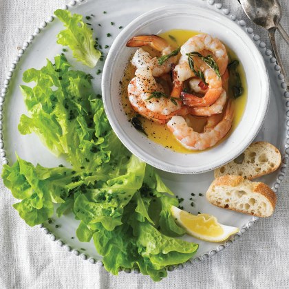 Butter Poached Prawns with Tarragon and Garlic