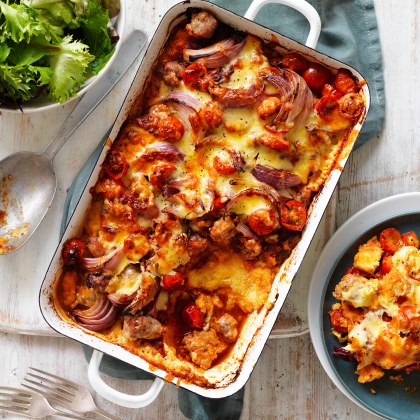 Cheesy Polenta Sausage Bake