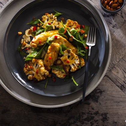 Chargrilled Cauliflower, Chicken and Caramelized Onion Salad