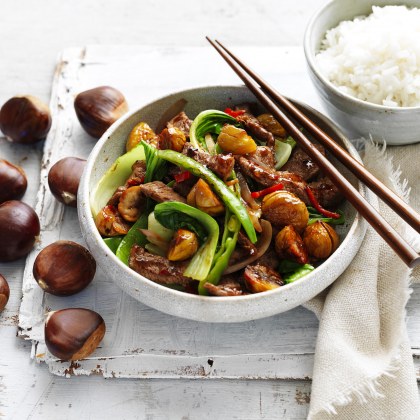 Chestnut, Beef and Bok Choy Stir-Fry