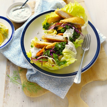 Chicken Schnitzel and Coleslaw Lettuce Cups