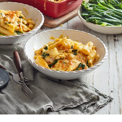 Quick Chicken, Spinach and Pumpkin Pasta Bake