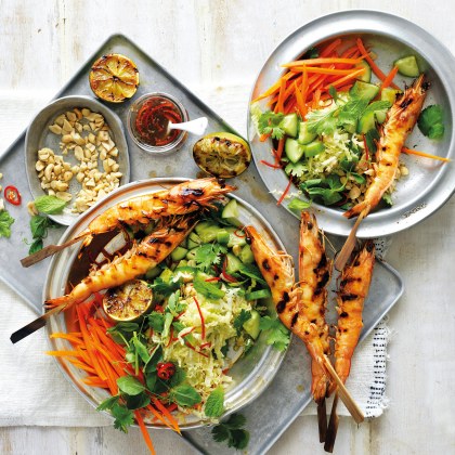 Chilli, Lime & Peanut Salad with BBQ Prawns