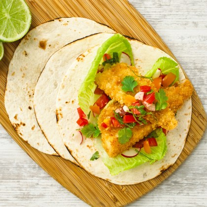 Golden Fish Tacos with Fresh Tomato Salsa