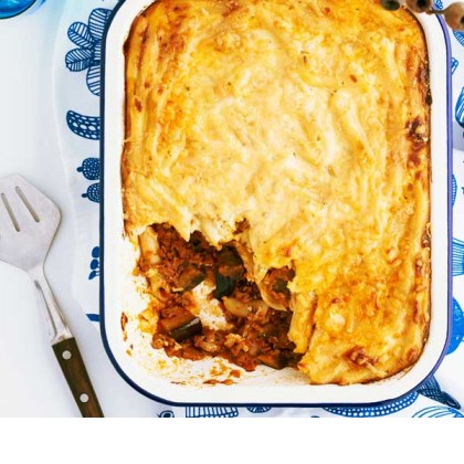 Greek Lamb and Eggplant Pasta Bake