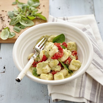 Gnocchi with Creamy Three Cheese and Pesto Sauce