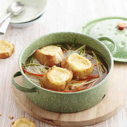 Fresh Vegetable Soup with Cheese Toasts