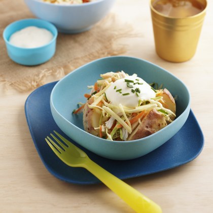 Baked Potatoes with Cheesy Chicken Coleslaw