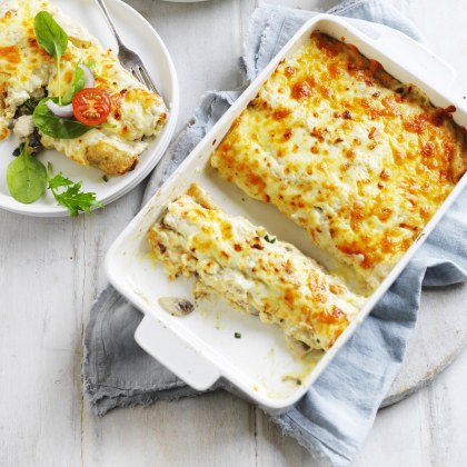 Chicken and Mushroom Crepe Bake