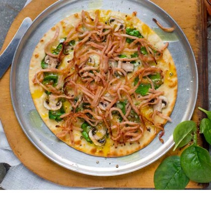 Creamy Ham, Spinach and Mushroom Pizza