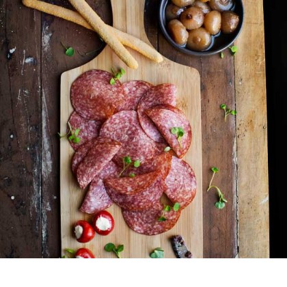 Salami and Sweet Peppers with Balsamic Onions and Olive Tapenade