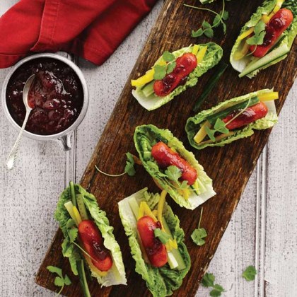 Fresh Cocktail Frank Wraps with Cranberry and Tomato Glaze