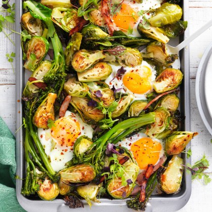 Egg, Bacon and Sprouts Tray Bake