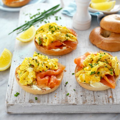 Breakfast Egg and Salmon Bagels