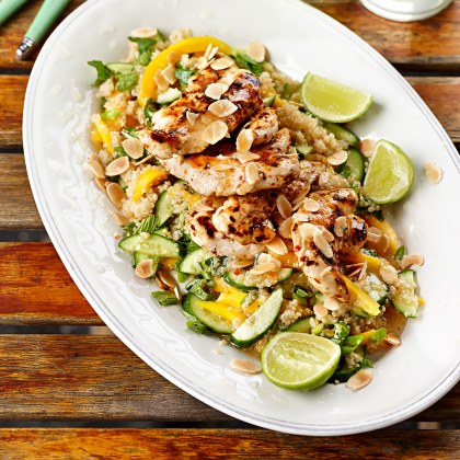 Chilli Chicken with Minted Cucumber Quinoa Salad