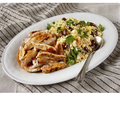 Moroccan Spiced Chicken with Lemon Olive Couscous