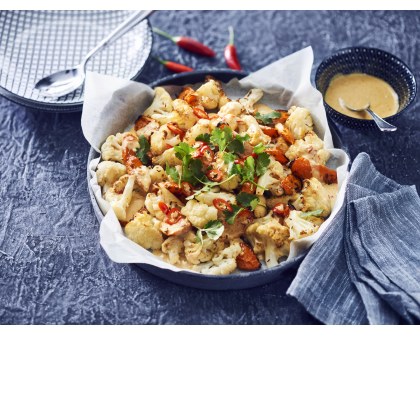 Roasted Carrot and Cauliflower with Creamy Curry Dressing