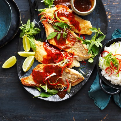 White Fish Fillets with Tamarind Lime and Chilli Sauce