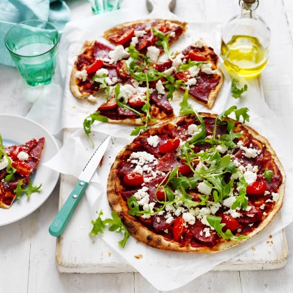 Salami, Tomato and Ricotta Pizzas