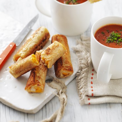 Creamy Tomato Soup with Grilled Cheese Roll-ups