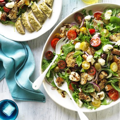 Panzanella Salad with Pesto Chicken