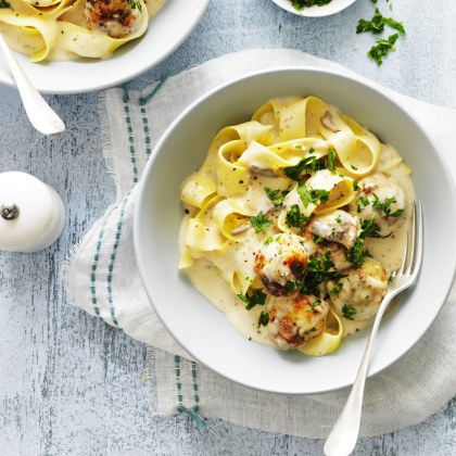 Creamy Chicken Meatball Mushroom Pasta