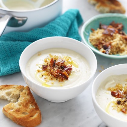 Cream of Cauliflower Soup with Garlic Crumbs