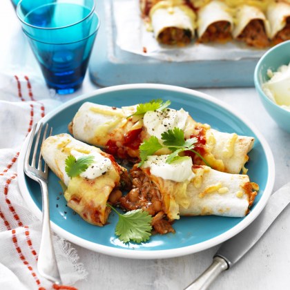 Baked Bean and Chicken Enchiladas