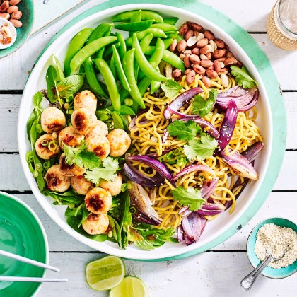 Asian Chicken Meatballs with Noodles