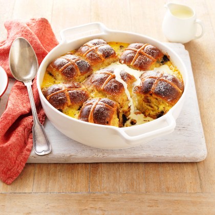Hot cross bun pudding with chocolate