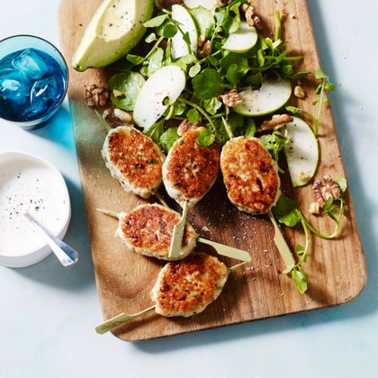 Chicken and Tarragon Skewers with Apple, Walnut Salad
