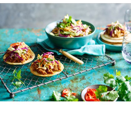 Pulled Chicken Tostada with Slaw