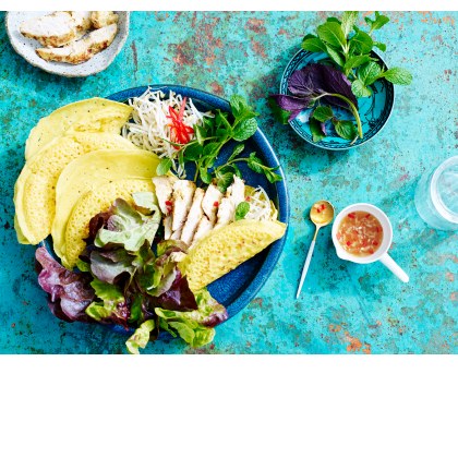 Crispy Vietnamese Pancake with Lemongrass and Ginger Chicken