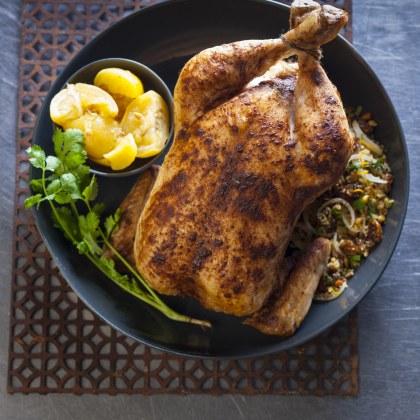 Chicken Roast with Couscous, Raisin and Pine Nut Stuffing