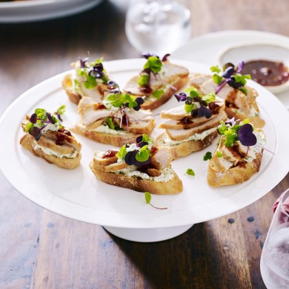 Sweet Chilli Chicken and Coriander Cream Crostini