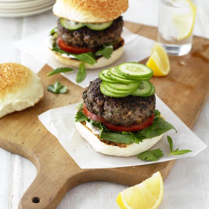 Greek Lamb and Portabella Mushroom Burgers