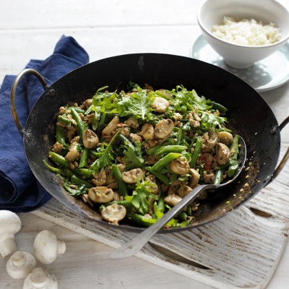 Pork, Mushroom and Kale Stir-Fry