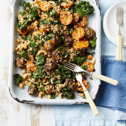 Roast Mushroom, Kale Rice and Quinoa Salad