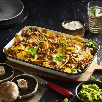 Best Ever Pork and Mushroom Nachos with Harissa and Smashed Avocado