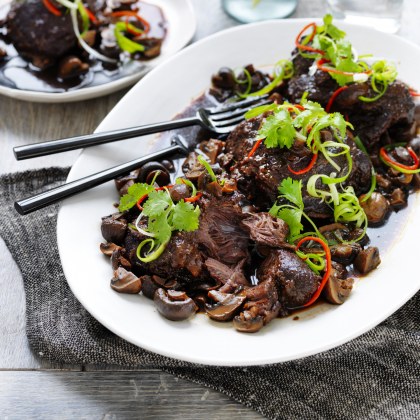 Asian-Style Slow Cooked Beef Cheeks with Mushrooms