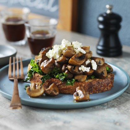 Mushrooms and Wilted Greens on Sourdough